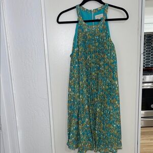 MELLODAY Teal Floral Pleated Dress | L